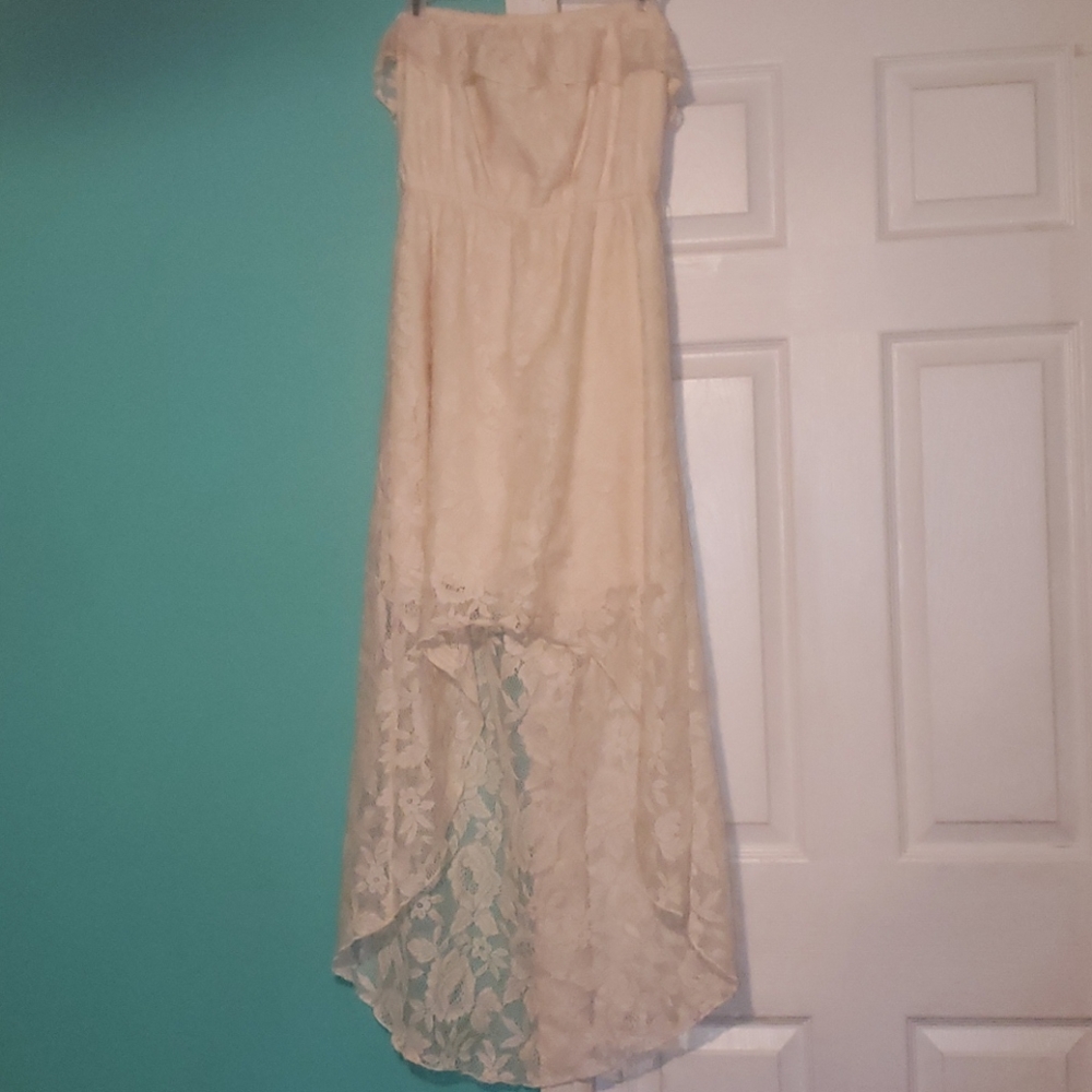 Strapless lace Cream colored high low dress